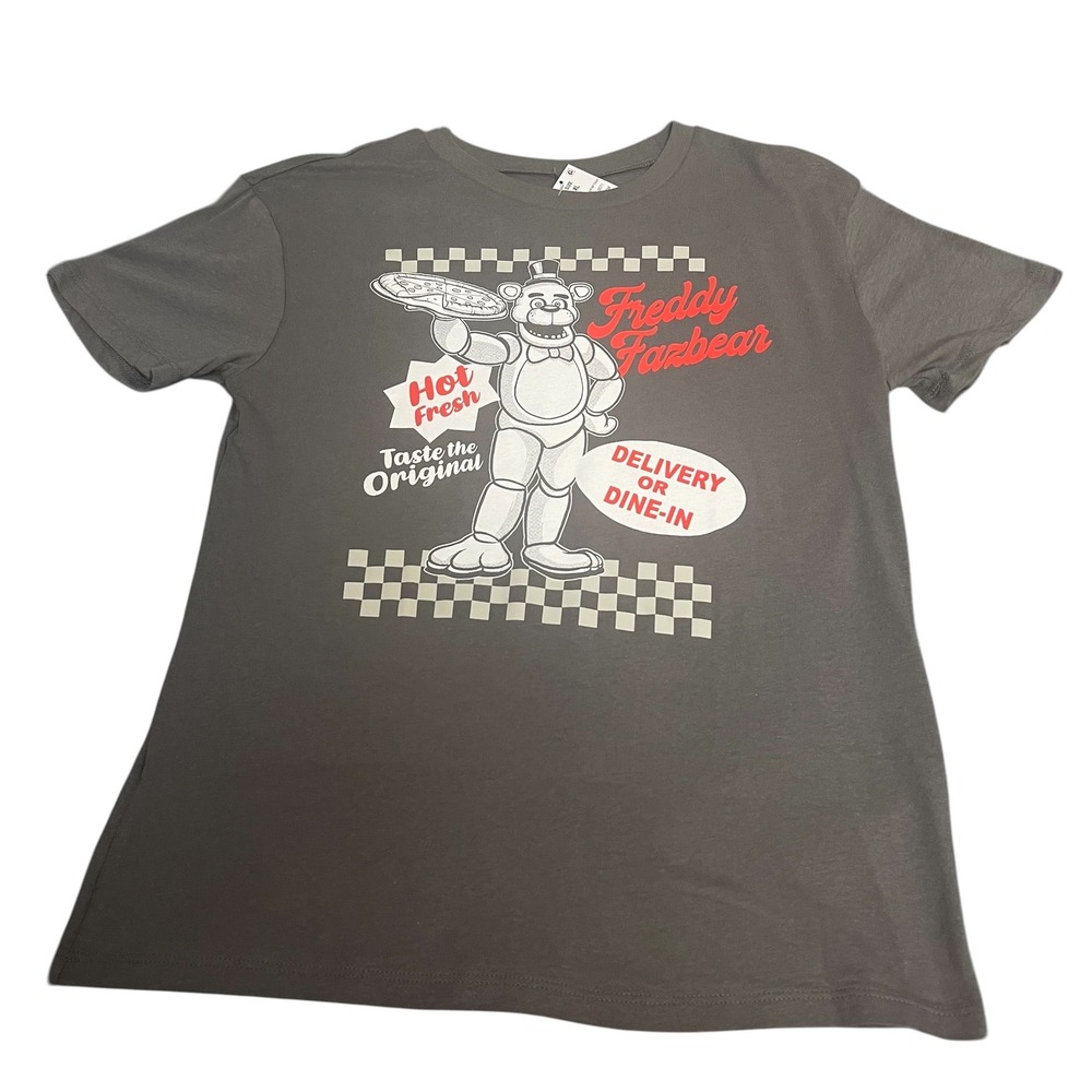 Five Nights at Freddys Freddy Fazbear Pizza Gray Graphic T-Shirt Kids XL‎ NEW